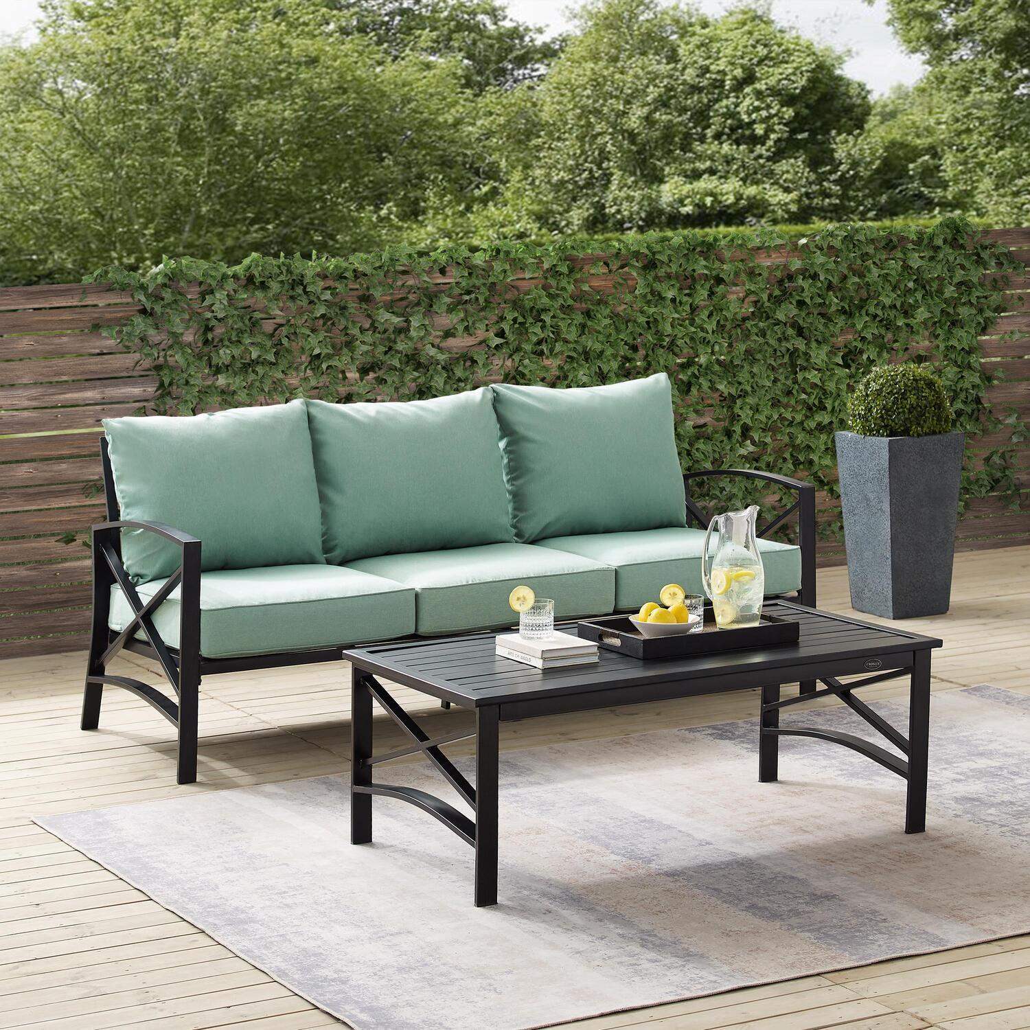 Outdoor Metal Sofa Set 2 Piece Patio Furniture - Bronze Sofa & Coffee ...