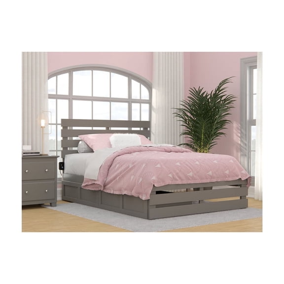 Maykoosh Retro Renaissance Full Bed with Footboard and USB Turbo Charger with 2 Drawers in Grey