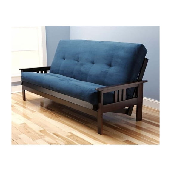 Futon Frame Sofa Bed Adjustable Design Wooden Construction Living Room - Espresso Suede Peat