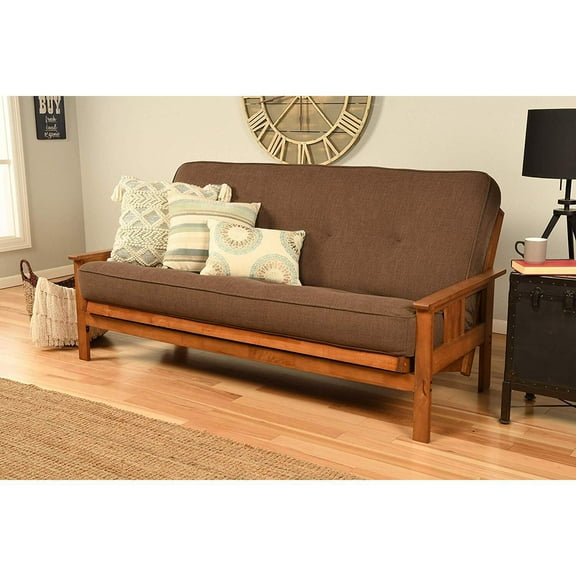 Maykoosh Retro Renaissance Futon Frame In Classic Design - Adjustable Sofa Bed Frame With Sturdy Wooden Construction, Ideal For Stylish Living Room Decor-Color:Linen Cocoa,Finish:Barbados