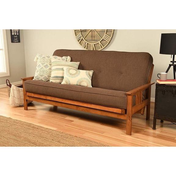 Futon Frame Sofa Bed Adjustable Design Wooden Construction Living Room - Espresso Suede Peat
