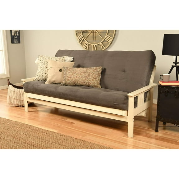 Maykoosh Retro Renaissance Futon Frame In Classic Design - Adjustable Sofa Bed Frame With Sturdy Wooden Construction, Ideal For Stylish Living Room Decor-Color:Suede Gray,Finish:Antique White