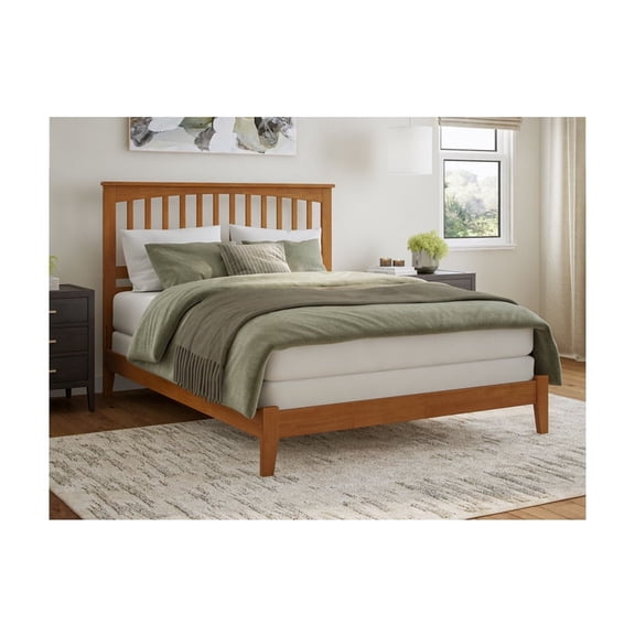 Solid Wood Bed Frame with USB Charging - Mission Style Platform Bed