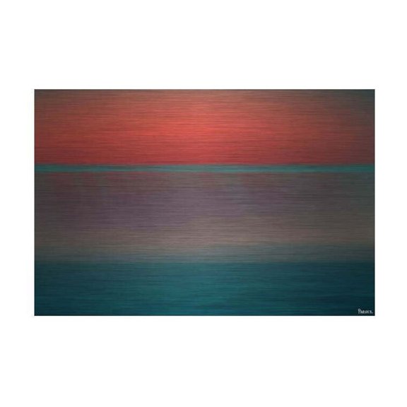 Sunset Painting Print on Metal - 45x30" Wall Art - Retro Renaissance Design - Vibrant Blue & Red Home Decor