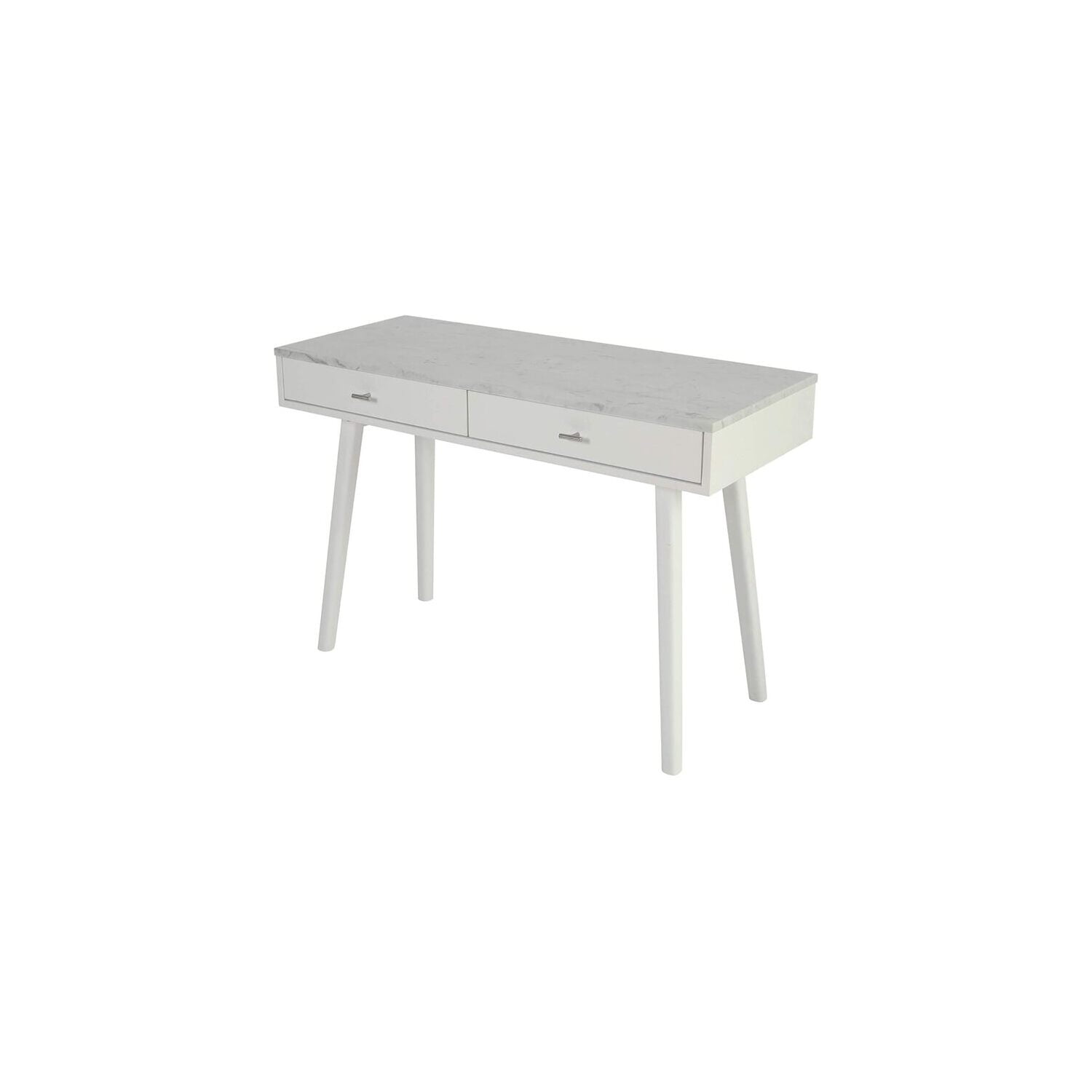 Bianco Flair 49" White Carrara Marble Writing Desk with Sleek Storage Drawers