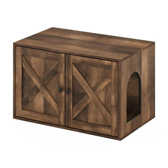 Cat Litter Box Enclosure - Rustic Brown - Hidden Litter Box with Magnet Door