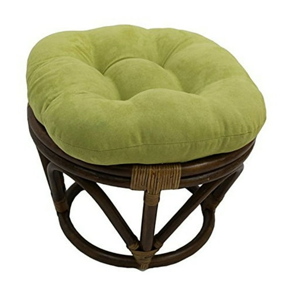 Retro Ottoman Footrest - 18" Microfiber Cushion & Rattan Frame - Indoor Accent Furniture