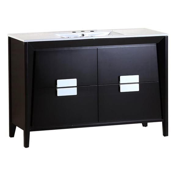 Maykoosh Retro Revival Sink Vanity, 48", 20"D X 48"W X 36"H, Adjustable Feet, Amble Storage, Clean Lines, Soft Close Drawers, In White And Black