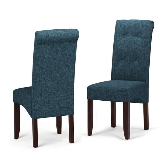 Parson Chairs (Set of 2) - 19x18x38 - Denim Blue Linen Fabric - Tufted Accent Chairs for Dining & Office