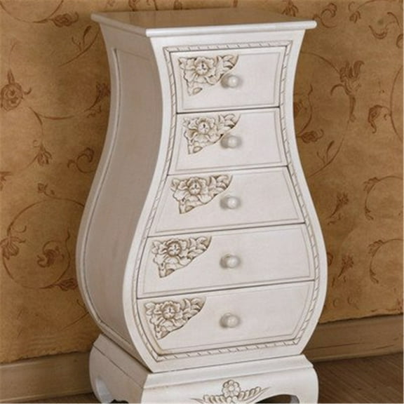 Rococo Radiance Wood What Not - 5 Drawer Storage Cabinet - Antique White - 12x17x31 Inches