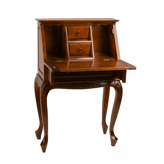 Maykoosh Rococo Radiance Small Carved Secretary Desk:42"H x 27"W x 14"D - Hand Carved Wood with Fold-Out Front & Ample Storage