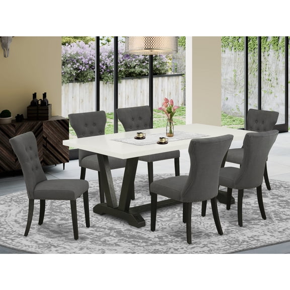 Rococo Romance 7-Piece Dining Set - Dining Room Table6 Parson Chairs - Solid Wood
