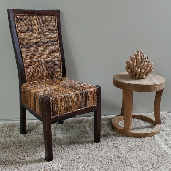 Maykoosh Suburban Sophistication Weave Dining Chair Set Of Two, Featuring Hand-Woven Abaca Leaves With Elegant Mahogany Trim And A Durable Hardwood Frame For Timeless Dining, 19" X 24" X 38"
