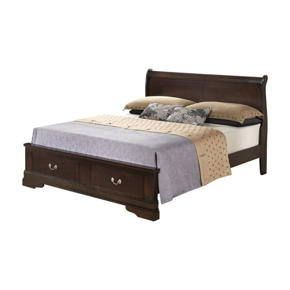 Sleigh Bed with Storage - Wood Veneer Bed Frame - Dovetail Drawers - Multiple Sizes Available