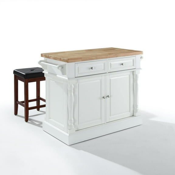 Maykoosh Rococo Romance Kitchen Island Set with Square Seat Bar Stools, Traditional Raised Panels and Built-Up Countertop, Includes Storage Cabinets and Towel Bars for Added Functionality
