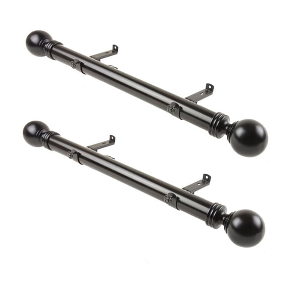 Steel Curtain Rods with Finials - 24 Inch Single Rod Set of 2 - Black