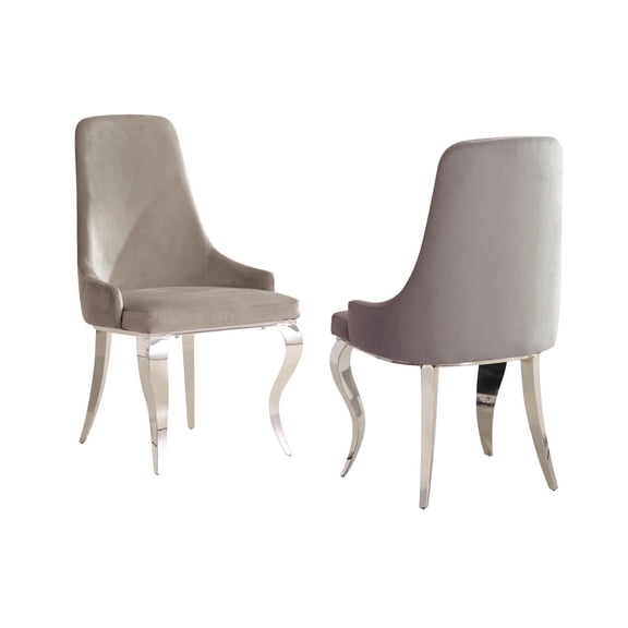 Rustic Dining Chairs Set of 2 - Gray Velvet Accent Chairs, Modern Sabre Legs, 22 Inch