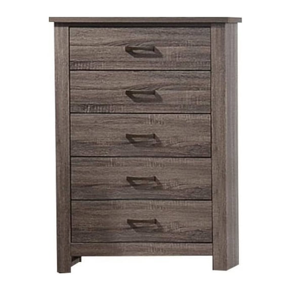 Rustic Tall Dresser 5 Drawer Chest - Oak Gray Finish, Bar Handles, 49 Inch Wide