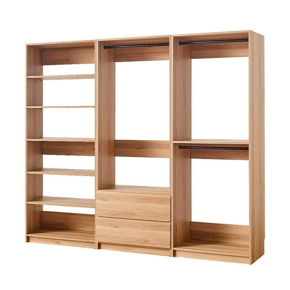 Maykoosh Closet System Customizible, Walk-In Wardrobe Organizer, Closet System with Hanging, Hanging Rods, Drawers, Heavy Duty-Color:Oak,Size:Model ECA 3 Closet
