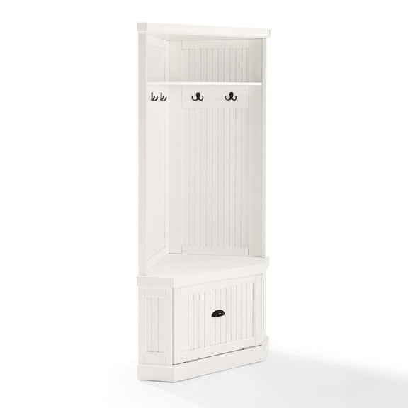Corner Hall Tree - Rustic Entryway Organizer - Coastal White Storage Bench - 70" Tall