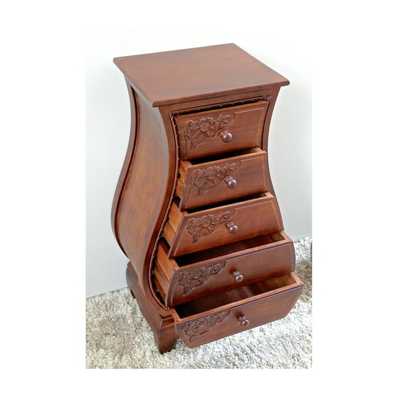 Rustic Five Drawer Chest - Brown Stain Storage Organizer - Bedroom Living Room Furniture - 17x12x31 Inches