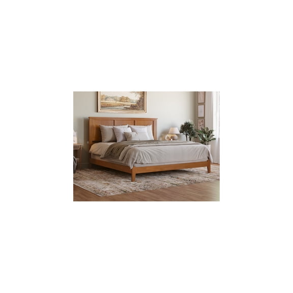 Maykoosh Rustic Recluse King Bed in Light Toffee with Charging Station: Elegant Timeless Design with Clean Lines, Solid Wood Construction, Requires Box Spring, Includes USB Charging Station