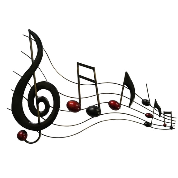 Maykoosh Rustic Refinement 26 Inch Handmade Metal Wall Mount Accent Decor With Musical Notes And Treble Clef, Black, Red