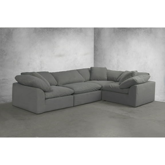 L-Shaped Sectional Sofa with Washable Cover - Deep Seating Modular Couch - Gray