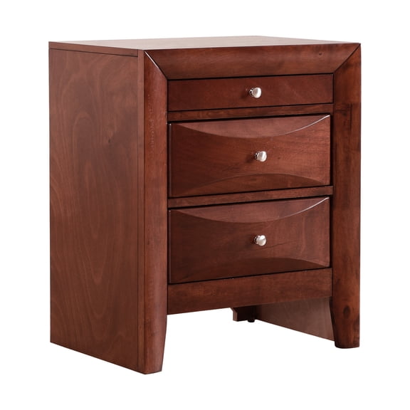 Nightstand with Drawers, 3 Drawer Bedroom Side Table, Cherry Wood Finish