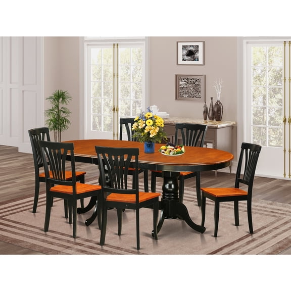 Maykoosh Rustic Refinement 7 Piece Dining Room Furniture Set Consist of an Oval Kitchen Table with Butterfly Leaf and 6 Dining Chairs, 42x78 Inch, Black & Cherry
