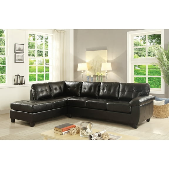 Maykoosh Rustic Refinement Button Tufted, L-Shaped Faux Leather Upholstery Fabric Sectional Sofa , Black - 111"D x 78"W x 32"H