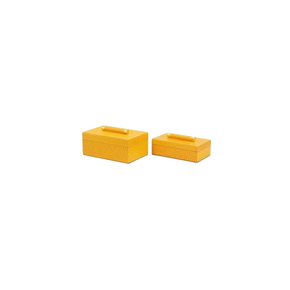 Decorative Boxes Set of 2 - Yellow Faux Leather Nesting Boxes