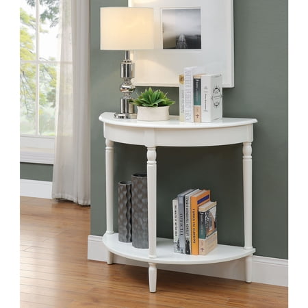 Half Round Entryway Table with Shelf - White Console Table - 38"L x 13"W x 30"H