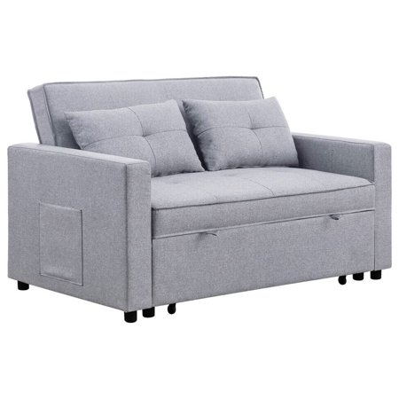 Maykoosh Rustic Refinement Light Gray Linen Convertible Sleeper Loveseat with Side Pocket