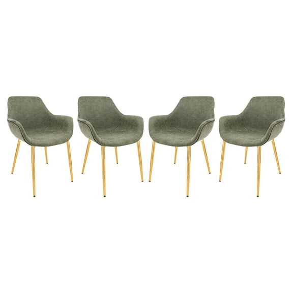 Maykoosh Rustic Refinement Modern Leather Dining Arm Chair With Gold Metal Legs Set of 4