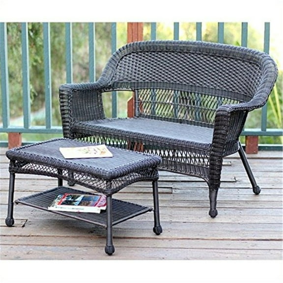 Patio Love Seat Coffee Table Set - Outdoor Settee & Table - Rustic Outdoor Furniture - Durable Design