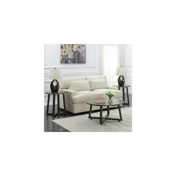 3Pc Occasional Table Set - Coffee & End Tables - Mid-Century Modern Smokey Walnut Living Room Set