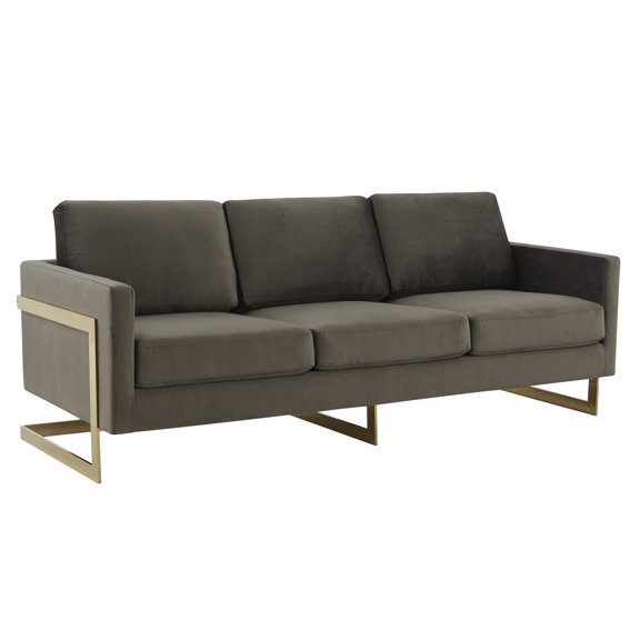 Velvet Sofa Modern Mid-Century Gold Frame Living Room Couch