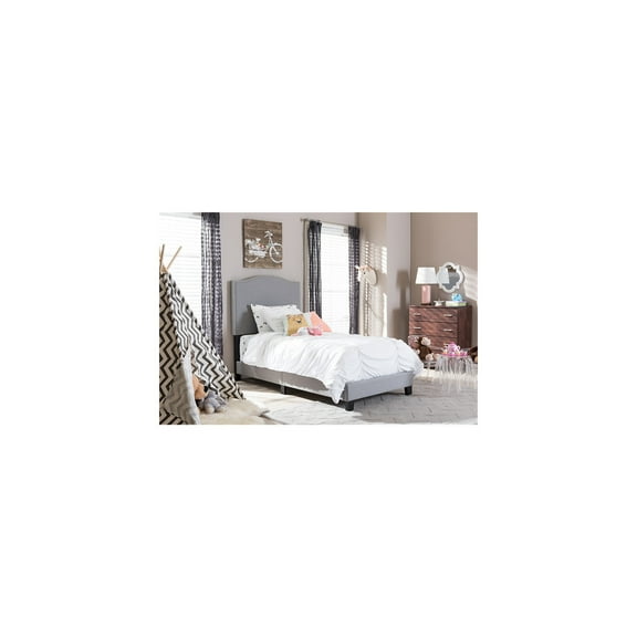 Modern Twin Bed - Upholstered Arch Platform Bed with Nailhead Detail - Linen Fabric & Foam - Bedroom Furniture
