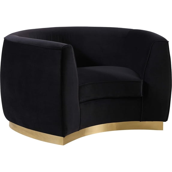 Maykoosh Lakefront Luxury Modern, Contemporary Velvet Upholstered Chair with Stainless Steel Base in Rich Metallic Finish, Living Room Furniture-Color:Black and Gold,Size:Armchair