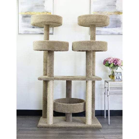Maykoosh Southwestern Sanctuary Multi-Level Cat Cat Climbing Tower Cat Tree, Solid Wood and Carpet Construction, Modern Cat Tree with Scratch Post and Sturdy Base-Color:Brown,Size:41"L x 31"W x 55"H