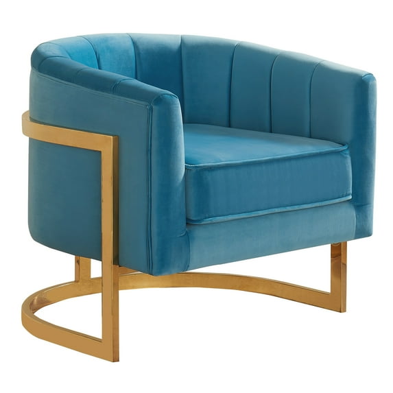 Velvet Barrel Accent Chair - Modern Upholstered Living Room Chair with Gold Base - Stylish Comfort