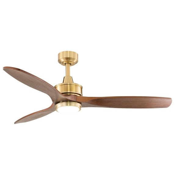 Maykoosh Rustic Revival Satin Brass Mcm Wood Propeller Ceiling Fan With Light Kit And Remote Controlled Feature, Ceiling Mount - 52"D x 52"W x 16.25"H