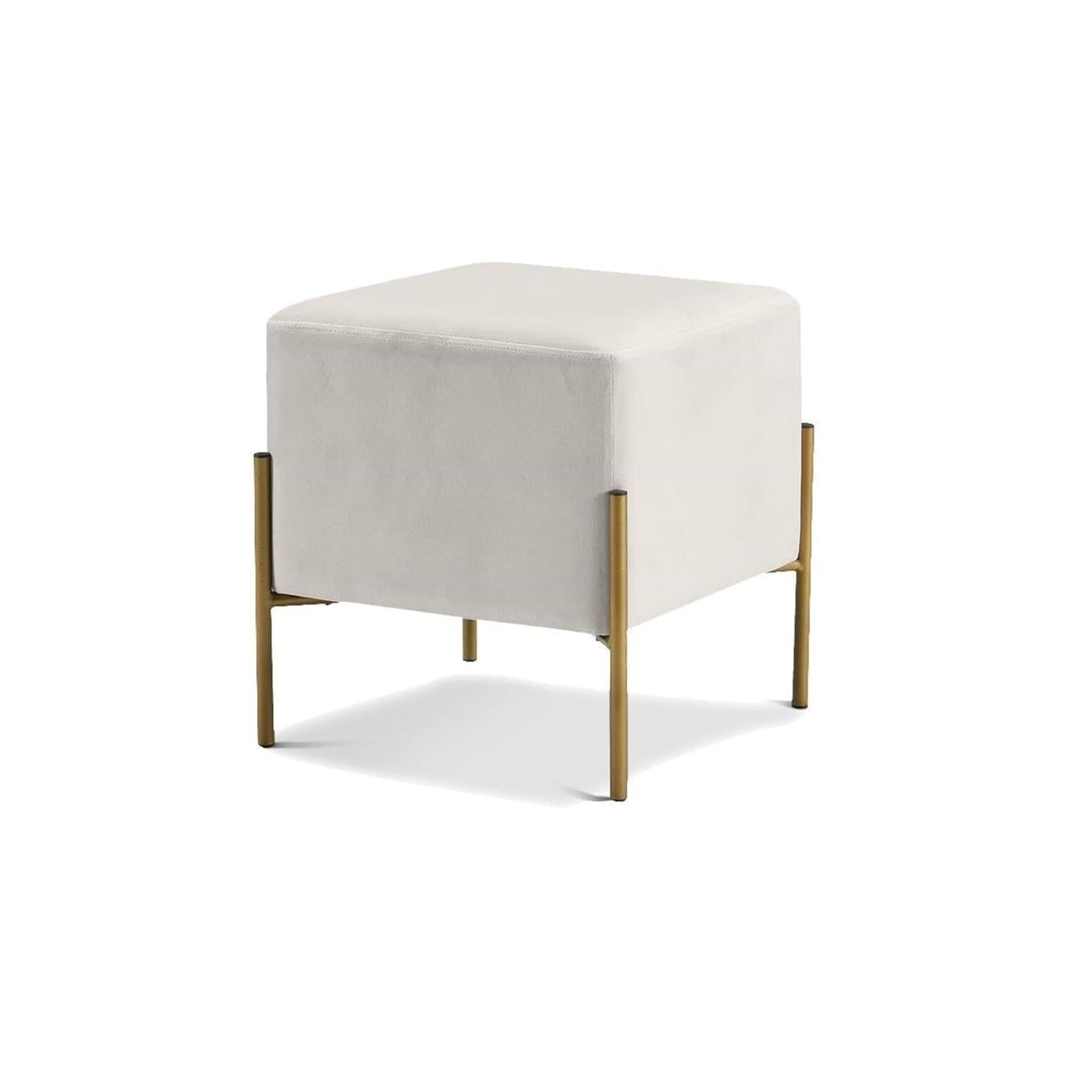 Isla Cream Velvet 15.5" Square Pouf with Gold Stainless Steel Legs