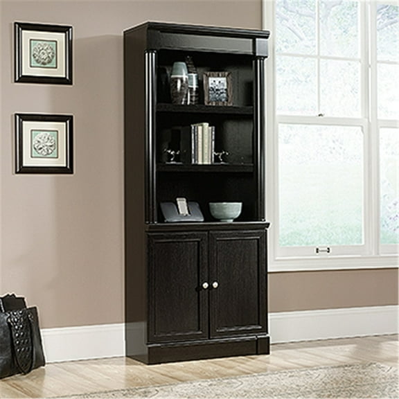 Maykoosh Rustic Romance Library with Doors, 71.85"H x 29.37"W x 13.90"D - Wind Oak Finish with Adjustable Shelves and Hidden Storage