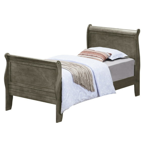 Twin Bed Frame Sleigh Style Wood Bed Rustic Bedroom Furniture Gray