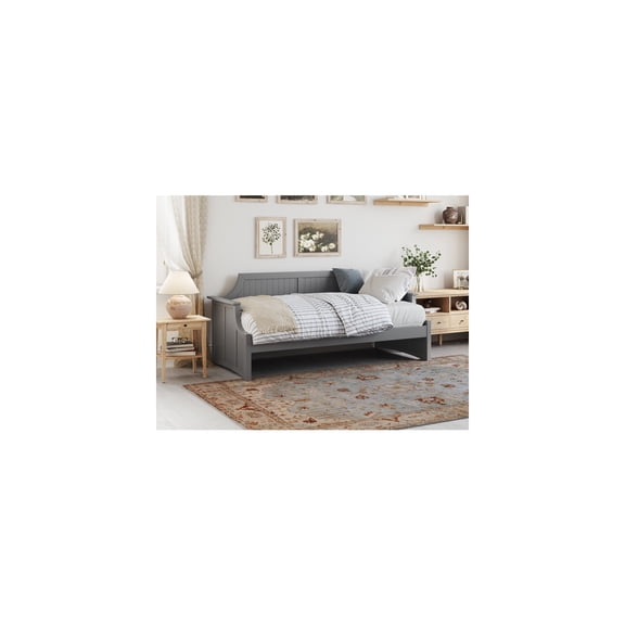 Maykoosh Rustic Romance Twin Wood Daybed in Grey, Elegant Curved Backboard and Beadboard Design, Ideal for Relaxing or Entertaining, Sturdy Solid Wood Build