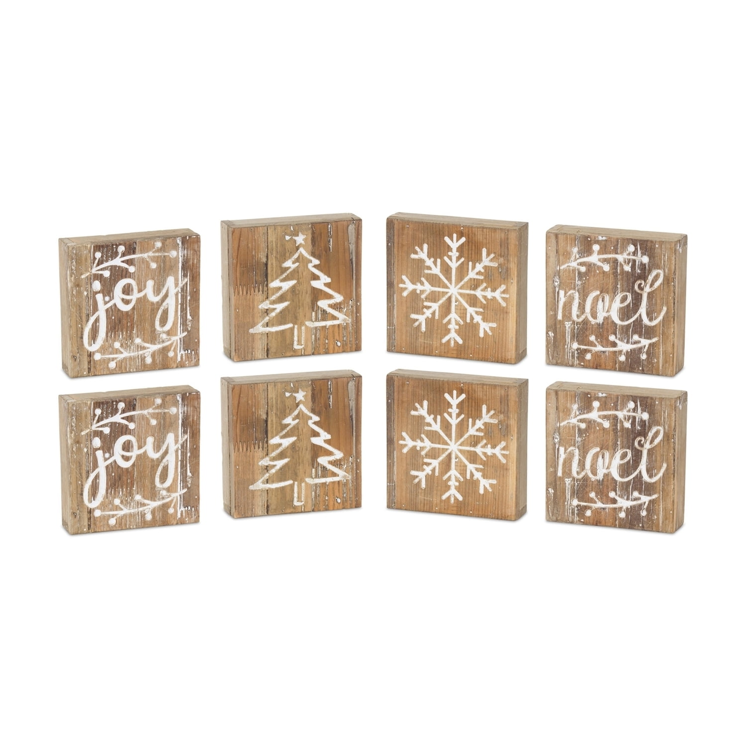 Sign Decor Set Christmas Wood Block Signs Decor Set - Rustic Holiday Plaques for Home ...