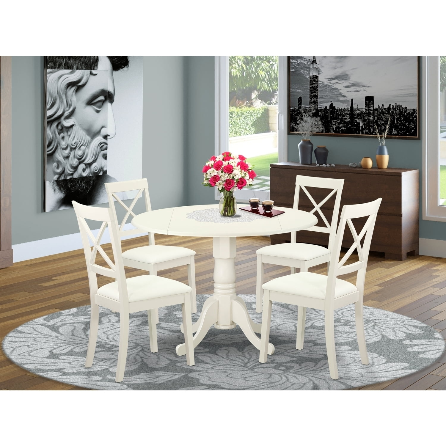 5-Piece Kitchen Table Set with 4 Upholstered Chairs - Round Dining Set ...