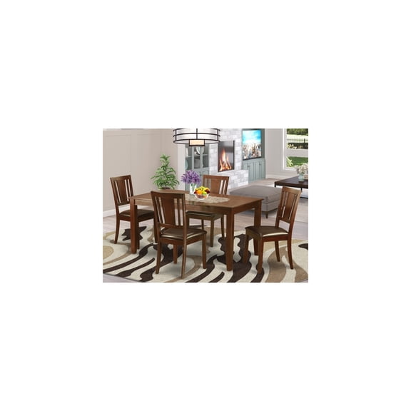 Kitchen Table Set 5 Piece - Rectangle Dining Table & 4 Faux Leather Chairs - 36x60 Inch Mahogany